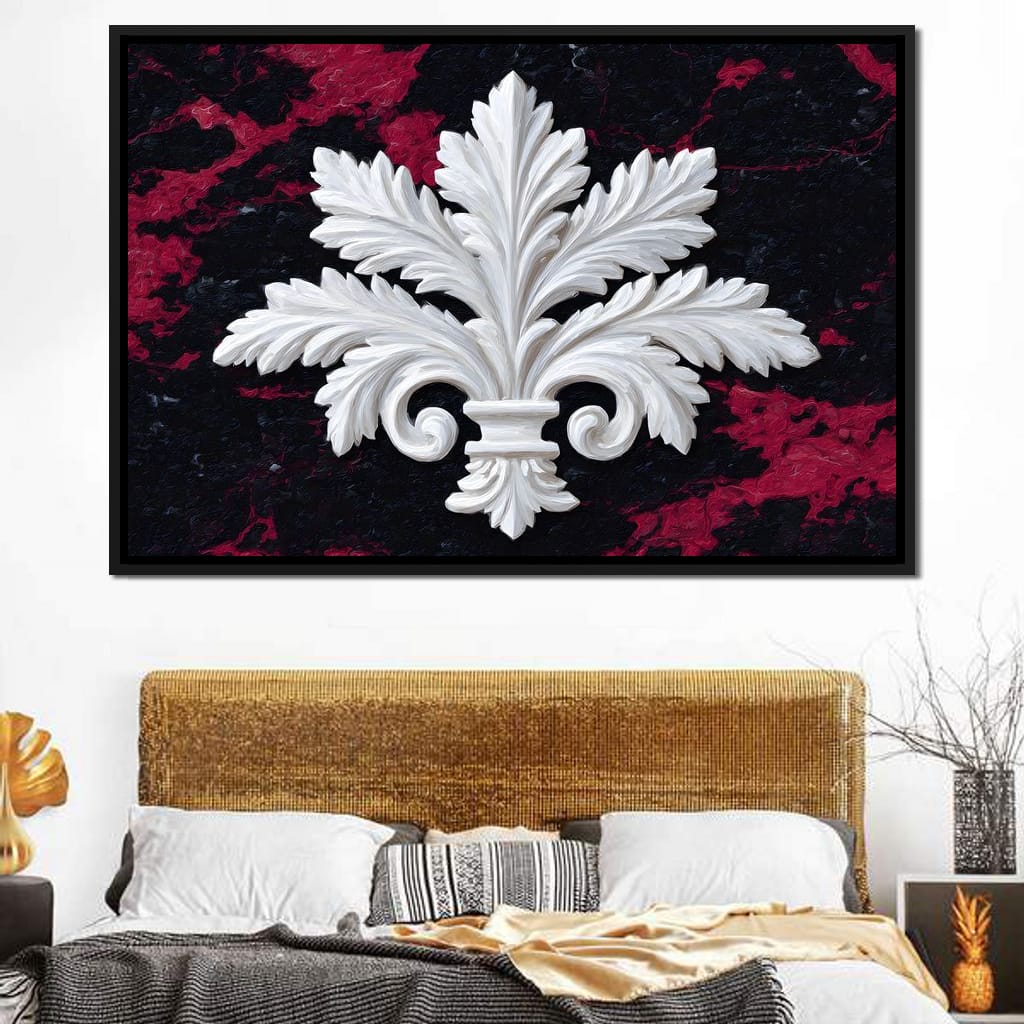 White Fleur De Lis Red Stone Canvas Wall Art