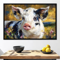 Golden Meadow Piglet Portrait Canvas Wall Art