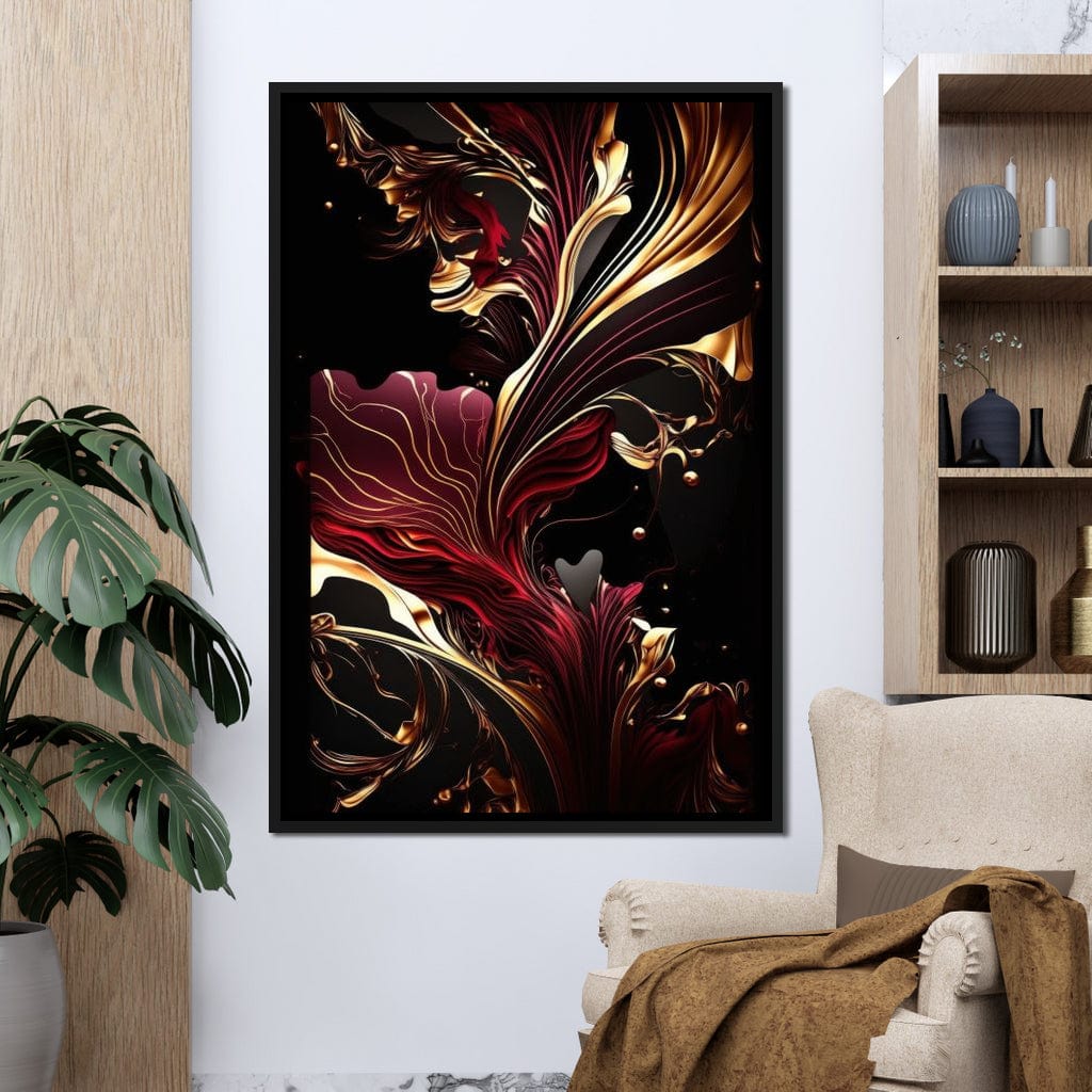 The Marble-Lux Collection: Dark Red & Vibrant Gold 02 Canvas Wall Art