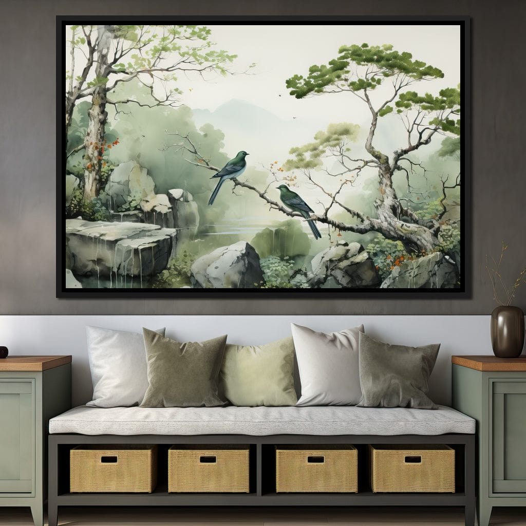 Misty Mountain Aviary Serene Canvas Wall Art