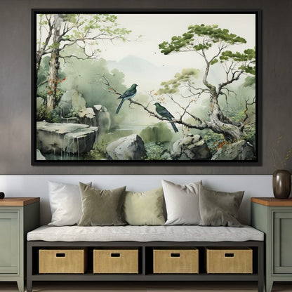 Misty Mountain Aviary Serene Canvas Wall Art