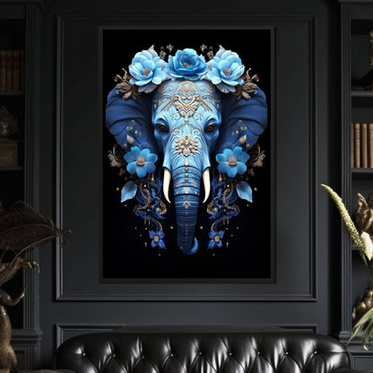 Elephant Bloom in Mystic Blue Canvas Wall Art