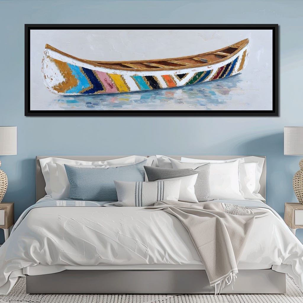 Colorful Canoe Reflections Calm Canvas Wall Art
