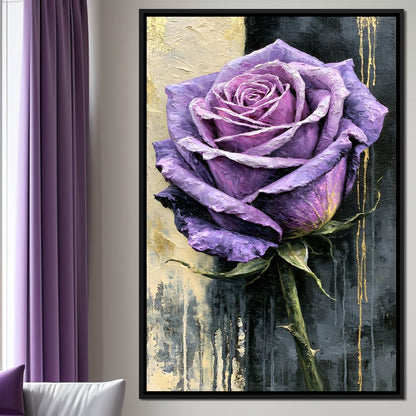 Midnight Petals Against Gilded Shadows Canvas Wall Art