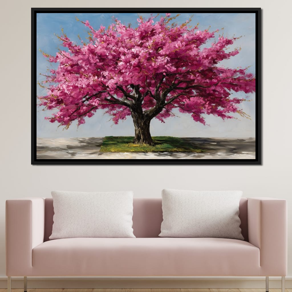 Pink Blossom Tree Oil Painting Canvas Wall Art