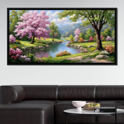 Spring Blossom Mountain Stream Canvas Wall Art