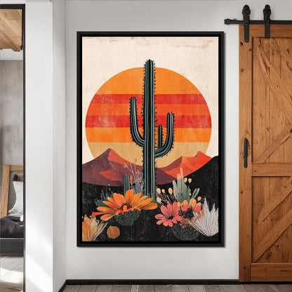 Desert Blooming Cactus Radiance Canvas Wall Art