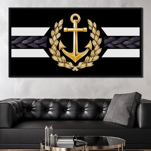 Golden Anchor Laurel Emblem Canvas Wall Art
