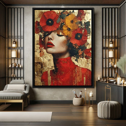 Golden Radiant Floral Muse Canvas Wall Art