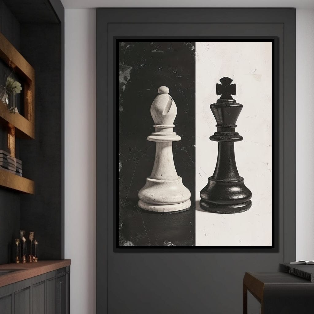 Black and White Chess Encounter Canvas Wall Art