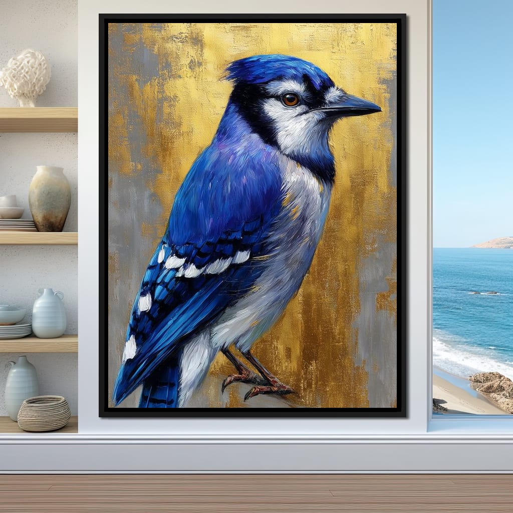 Golden Blue Jay Portrait Canvas Wall Art