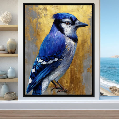 Golden Blue Jay Portrait Canvas Wall Art