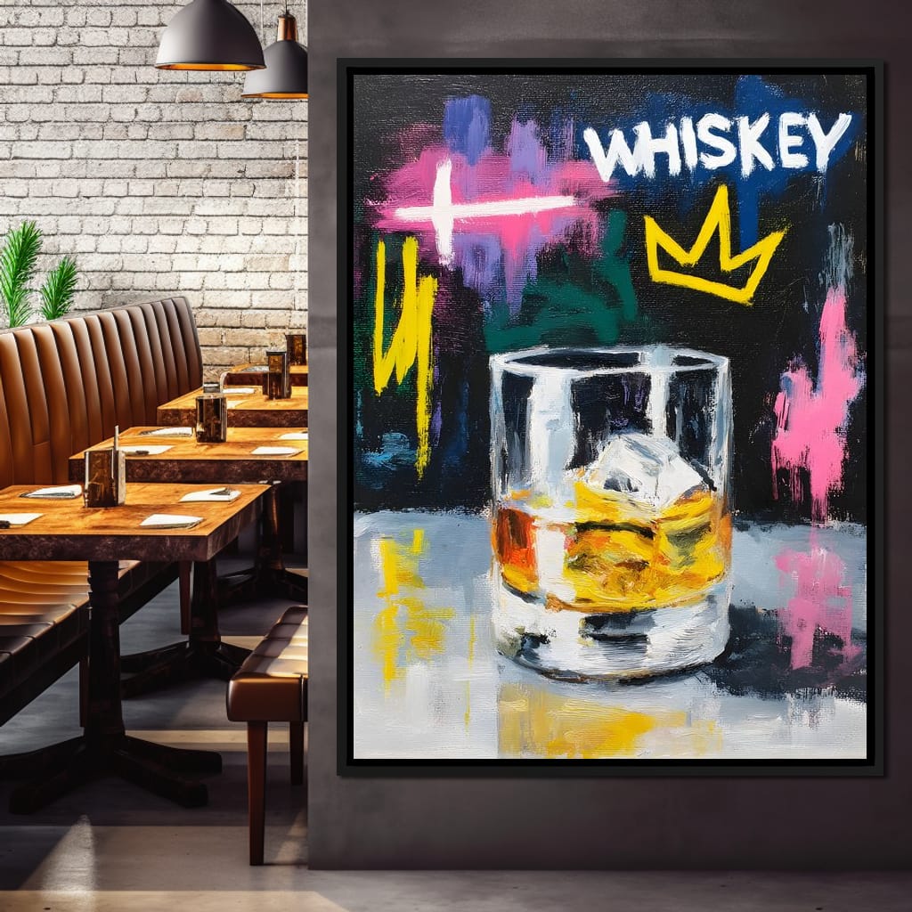 Whiskey Crown Rocks Glass Neon Canvas Wall Art