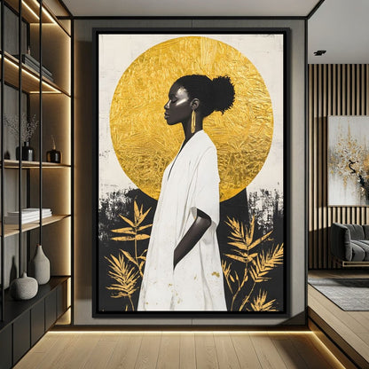 Golden Halo Afrocentric Poise Canvas Wall Art