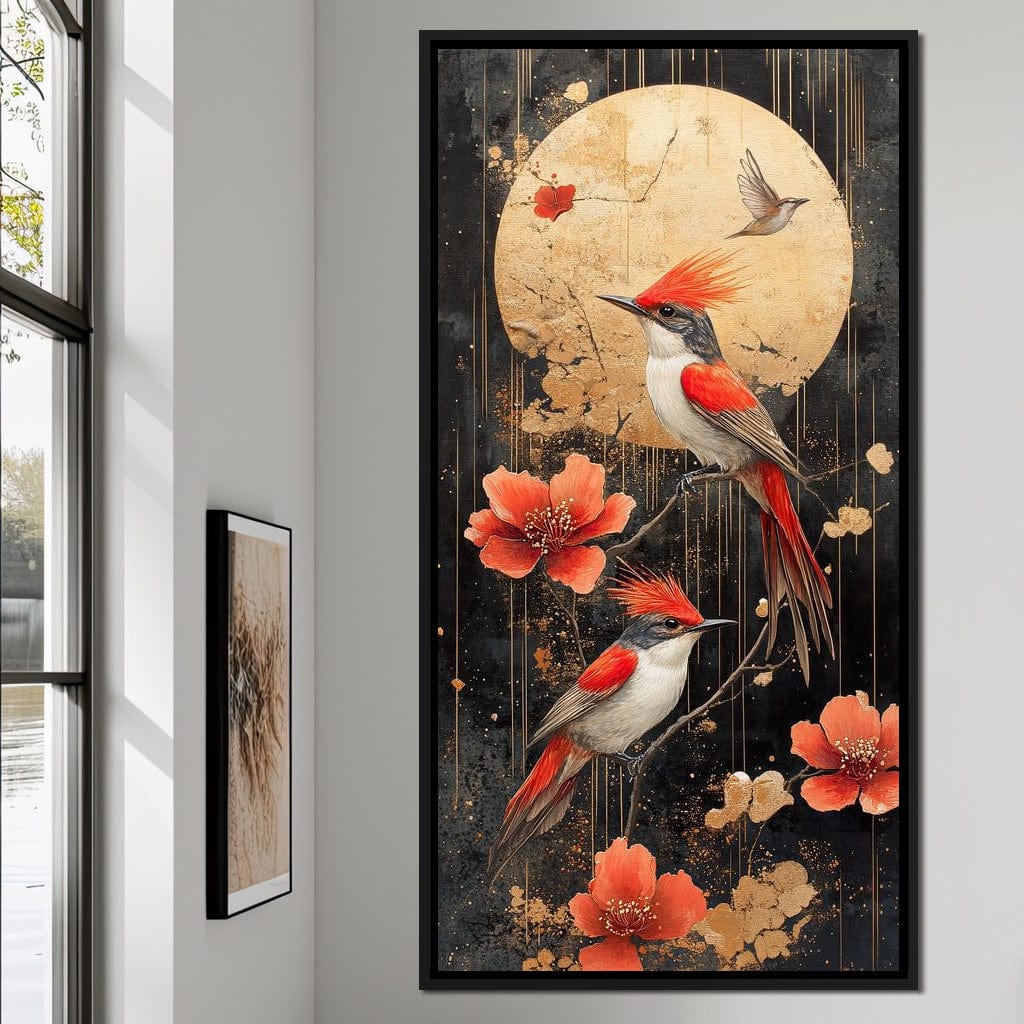 Golden Birds and Blossoms Fantasy Canvas Wall Art