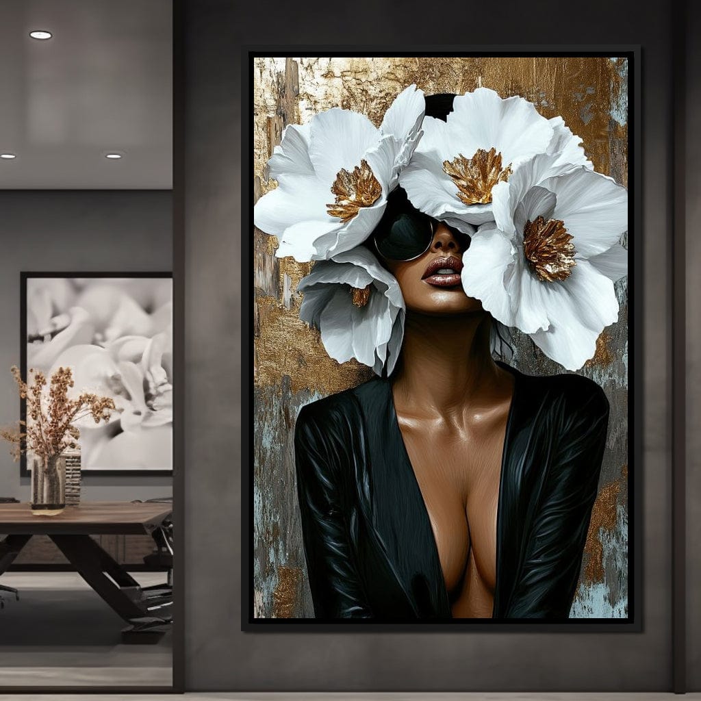 Golden Elegance Floral Expression Canvas Wall Art