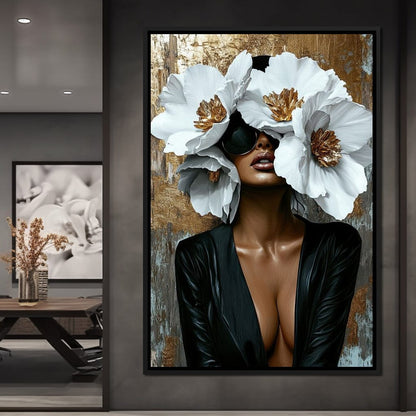Golden Elegance Floral Expression Canvas Wall Art