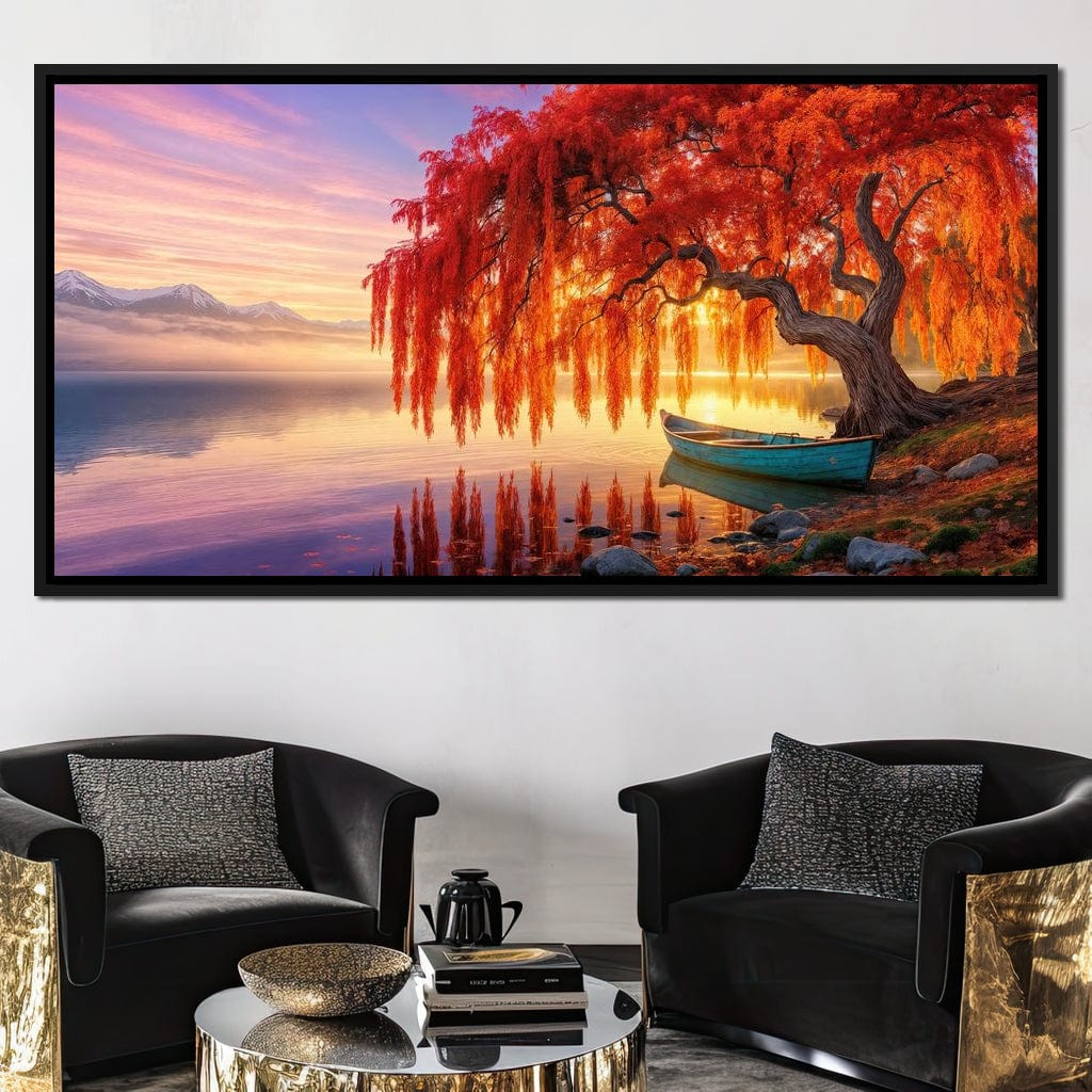Whispers of the Crimson Willow Canvas Wall Art