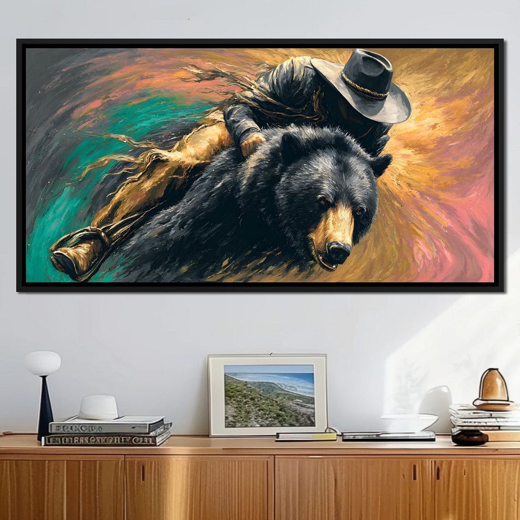 Cowboy Charge On Midnight Bear Canvas Wall Art