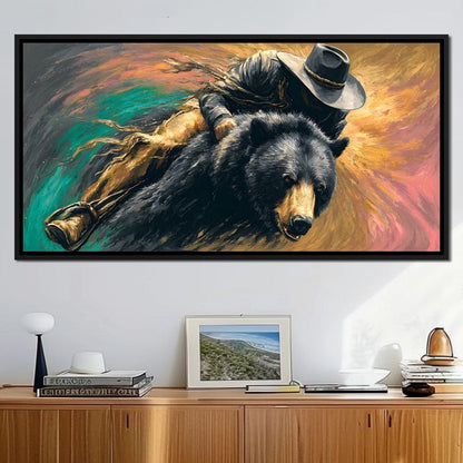 Cowboy Charge On Midnight Bear Canvas Wall Art