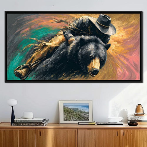 Cowboy Charge On Midnight Bear Canvas Wall Art