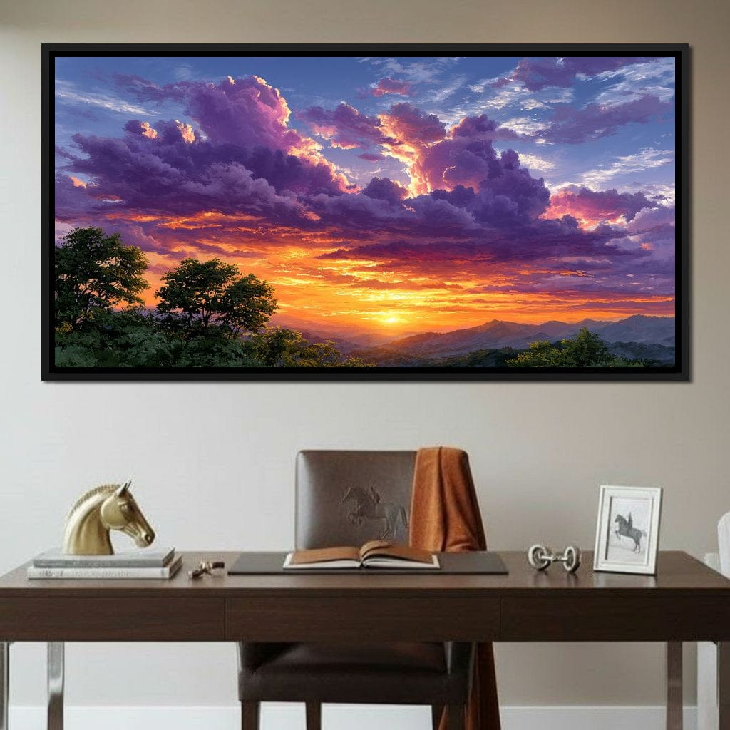 Golden Mountain Sunset Clouds Sky Canvas Wall Art