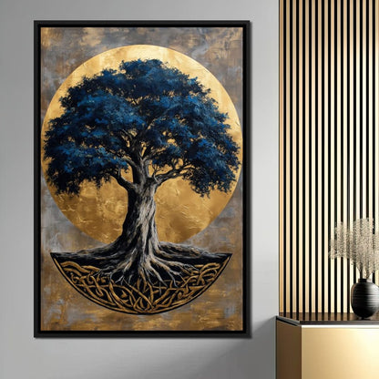 Golden Halo Blue Tree of Life Canvas Wall Art