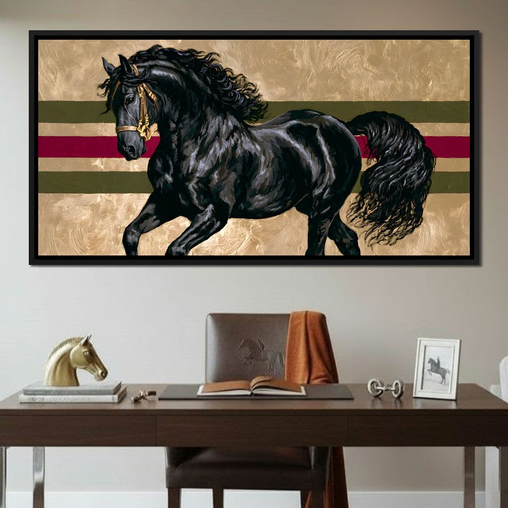 Golden Galloping Stallion Canvas Wall Art