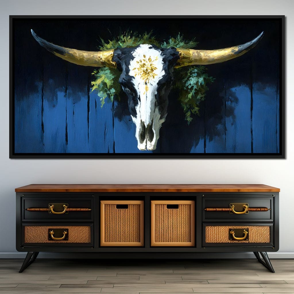 Golden Longhorn Skull Rustic Canvas Wall Art