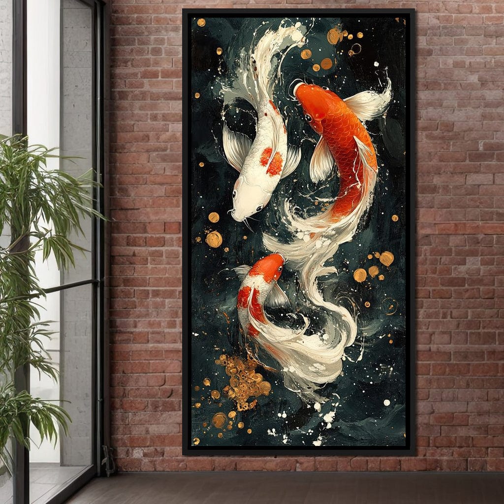Koi Dance Under Golden Moon Canvas Wall Art