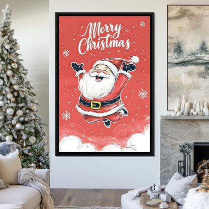Joyful Santa Snowfall Holiday Canvas Wall Art