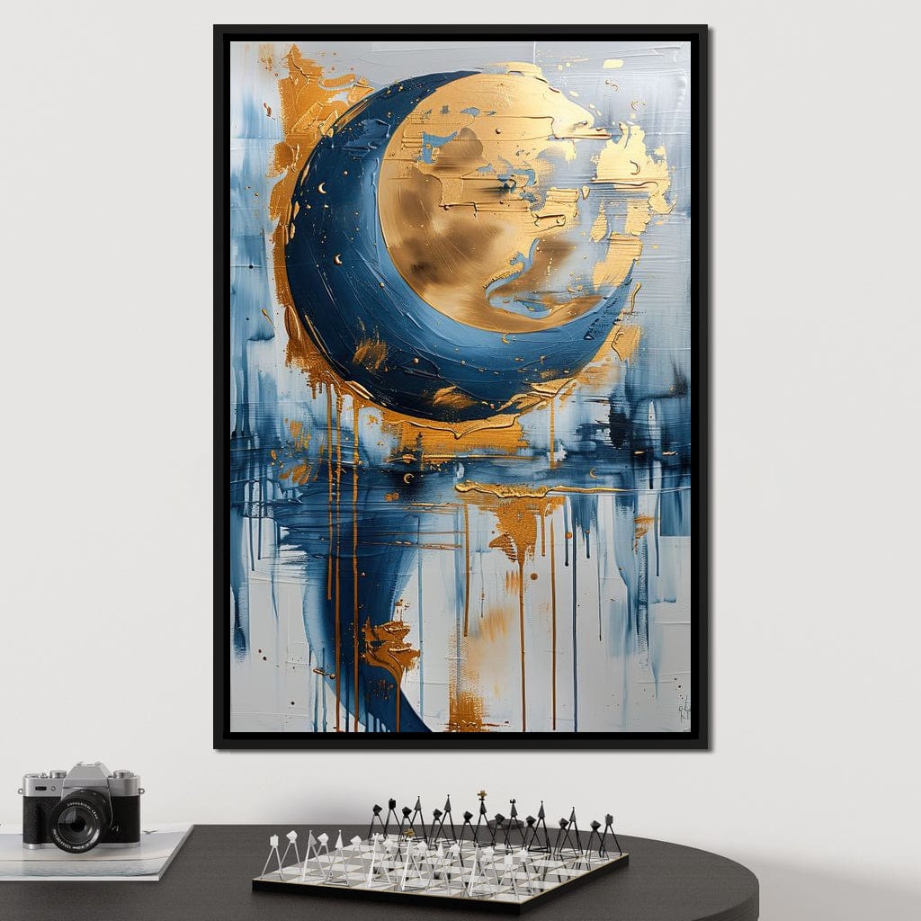 Golden Swirls on Sapphire Tides Canvas Wall Art