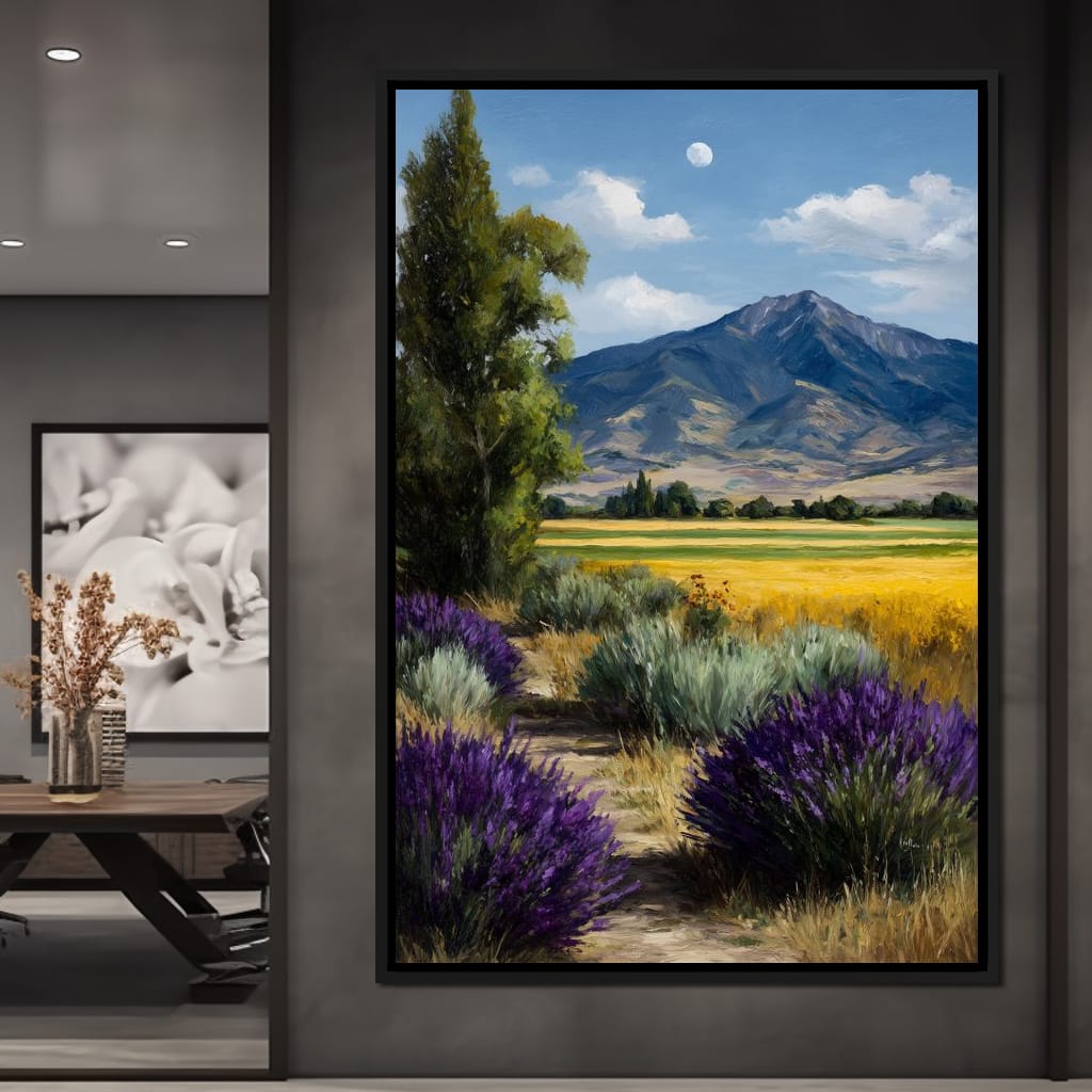 Moonlit Lavender Mountain Path Canvas Wall Art