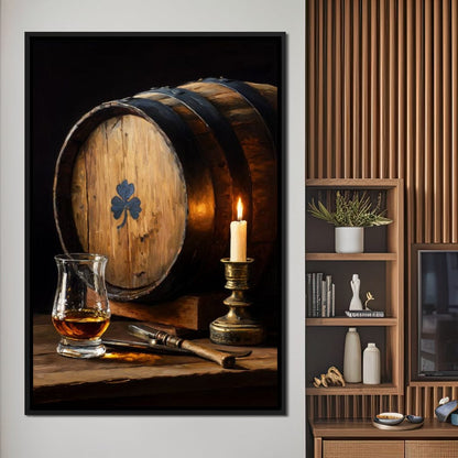 Candlelit Irish Whiskey Barrel Canvas Wall Art