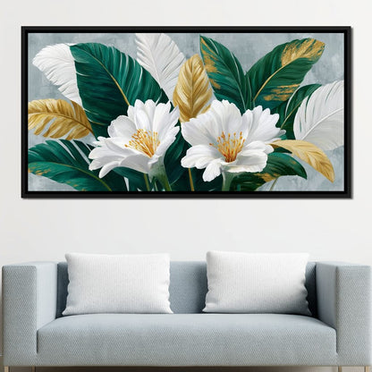 Gilded Tropical White Peony Canvas Wall Art