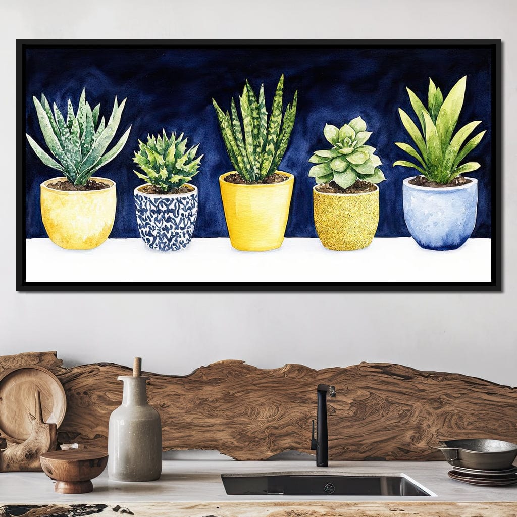 Succulent Symphony in Pots Canvas Wall Art