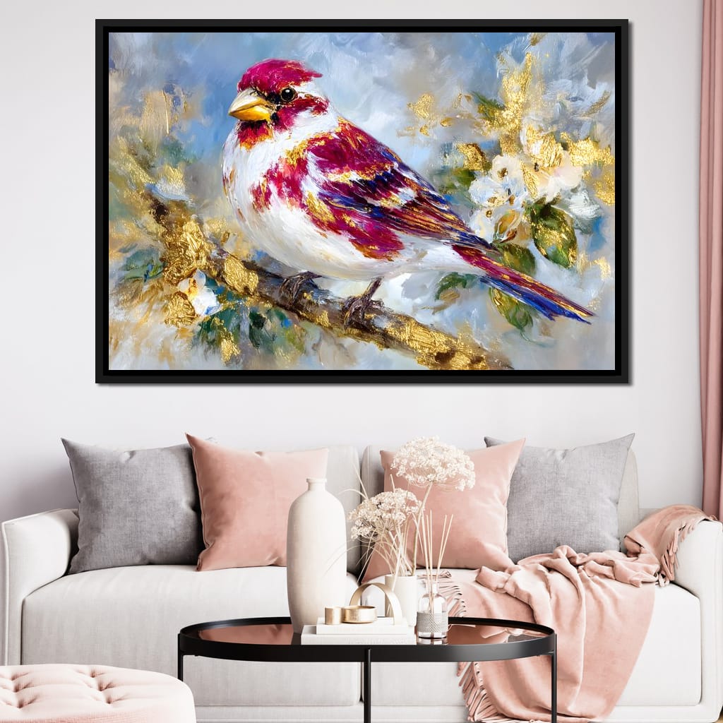 Golden Petal Songbird Canvas Wall Art
