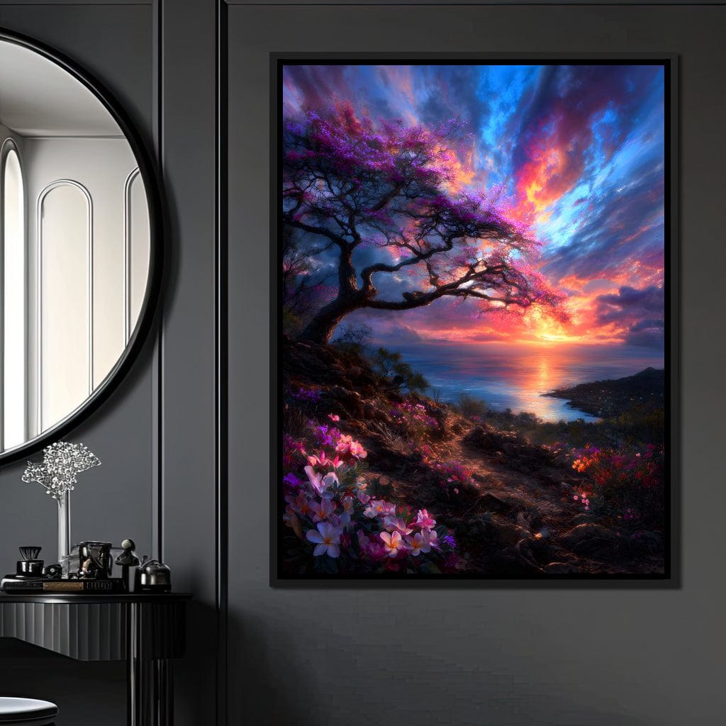 Radiant Sunset Floral Coastline Canvas Wall Art