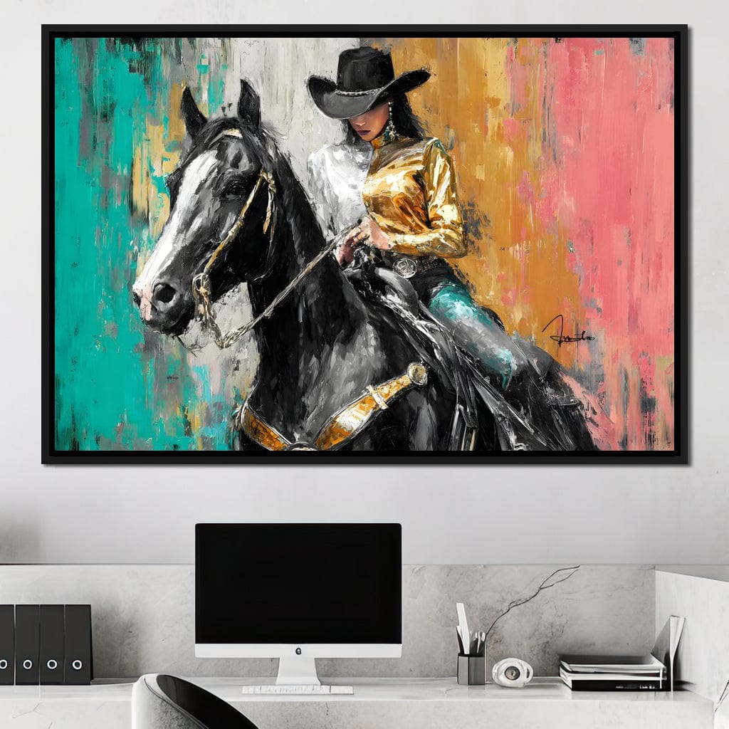 Golden Rider on Midnight Steed Canvas Wall Art