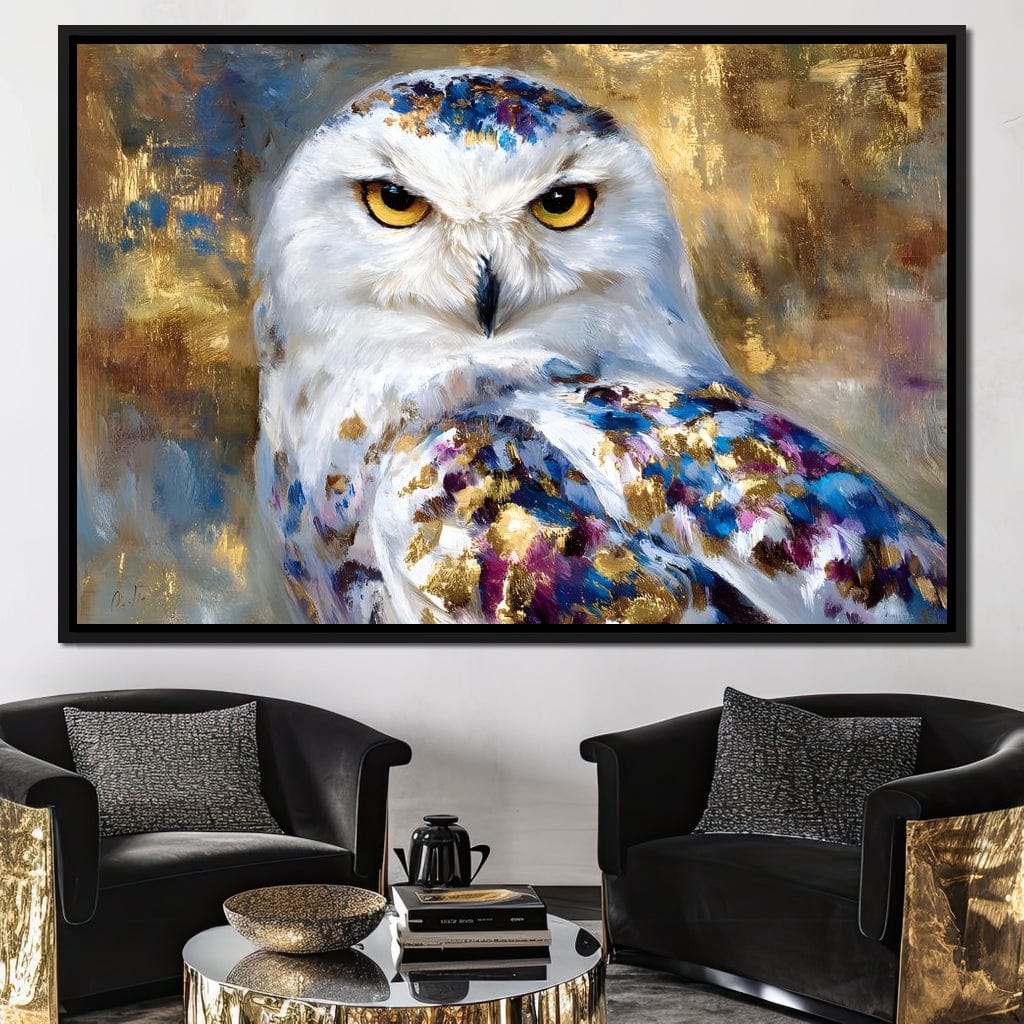 Golden Snow Owl Portrait Canvas Wall Art