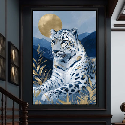Golden Moon Snow Leopard Calm Canvas Wall Art