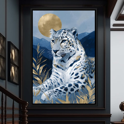 Golden Moon Snow Leopard Calm Canvas Wall Art