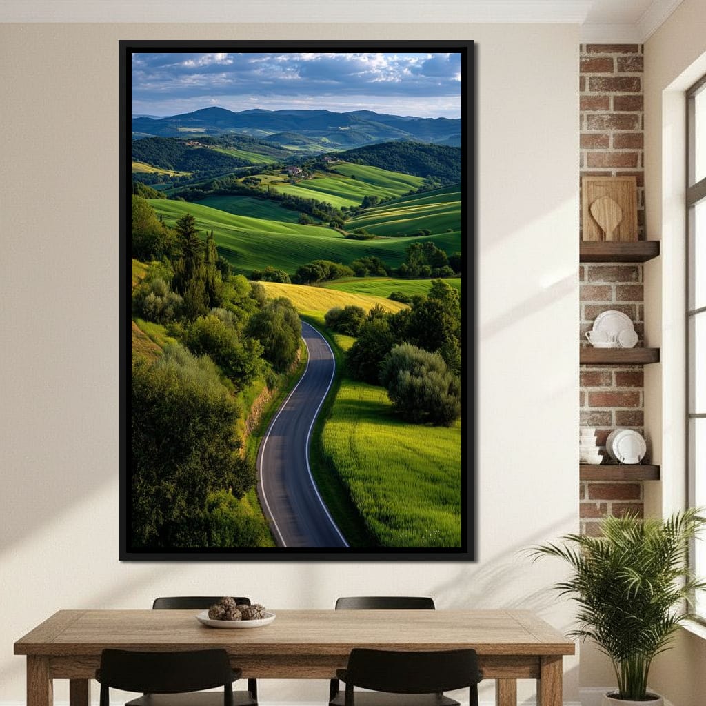 Sunlit Valley Roadscape Canvas Wall Art