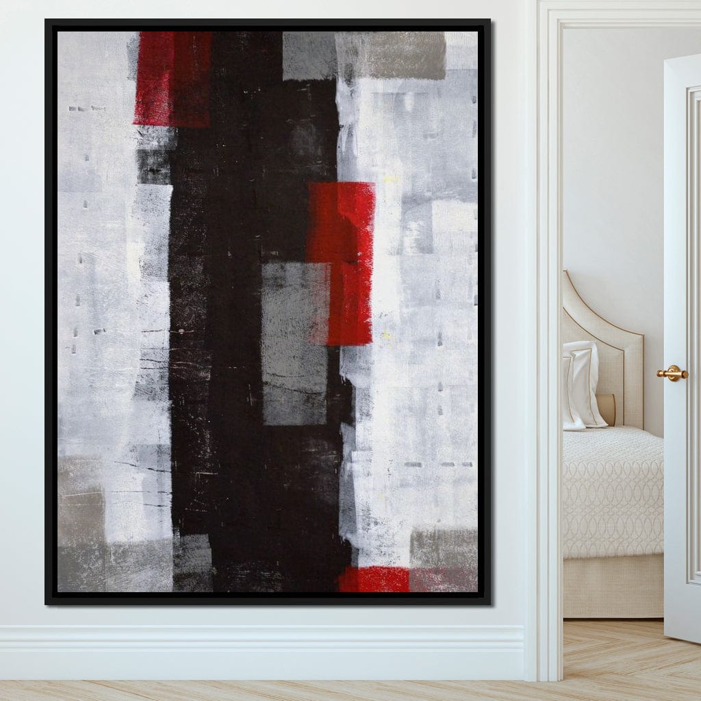 Grey & Red Abstract Art Painting Canvas Wall Art