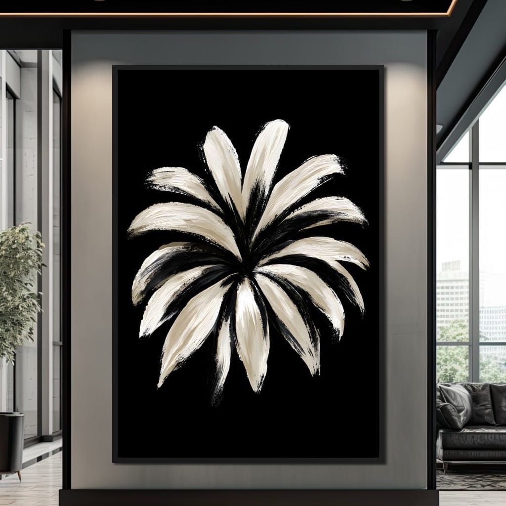 Monochrome Petals Reaching For Night Canvas Wall Art