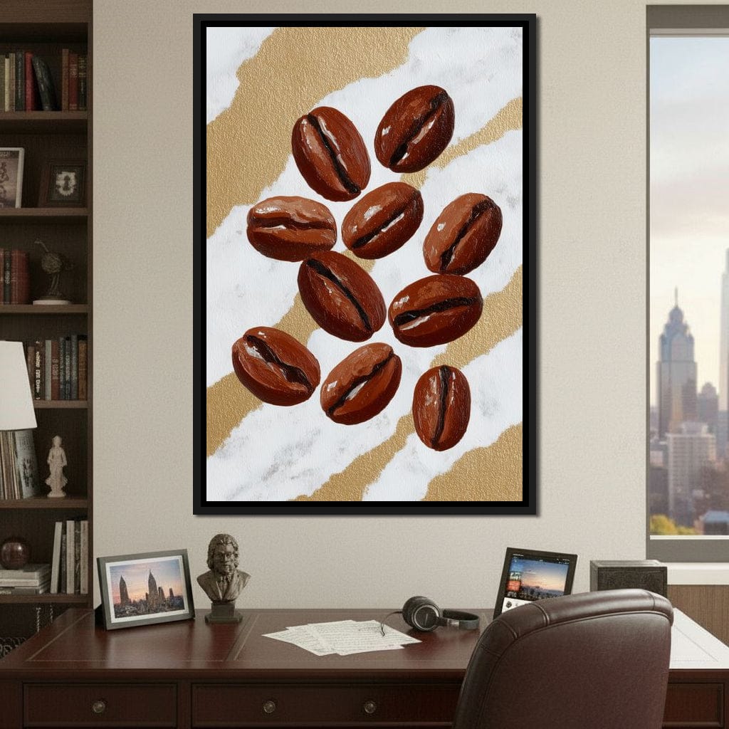Coffee Beans Gilded Background Canvas Wall Art