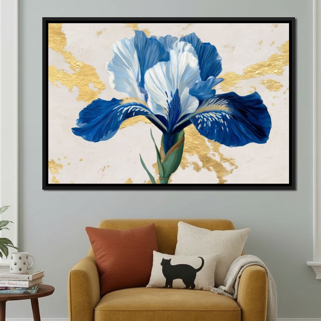Gilded Blue Iris Bloom Canvas Wall Art