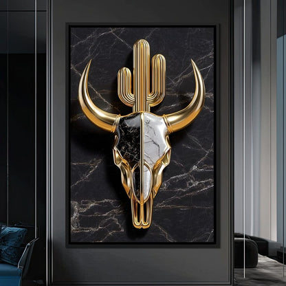 Golden Desert Totem Skull Marble Canvas Wall Art
