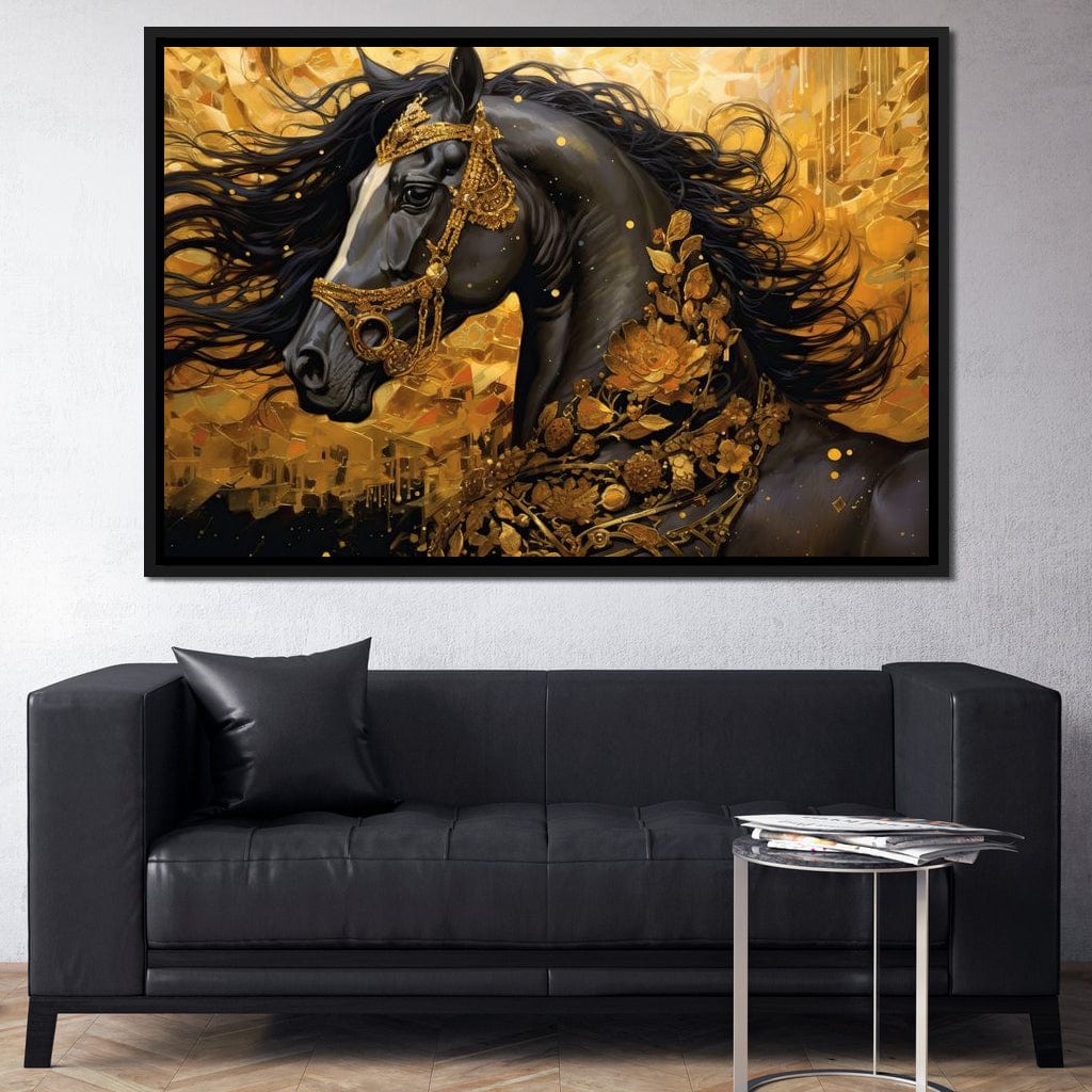 Gilded Black Horse Canvas Wall Art