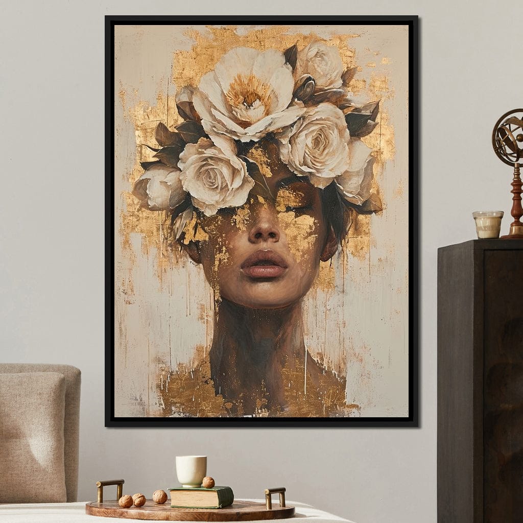 Golden Petal Visage Canvas Wall Art